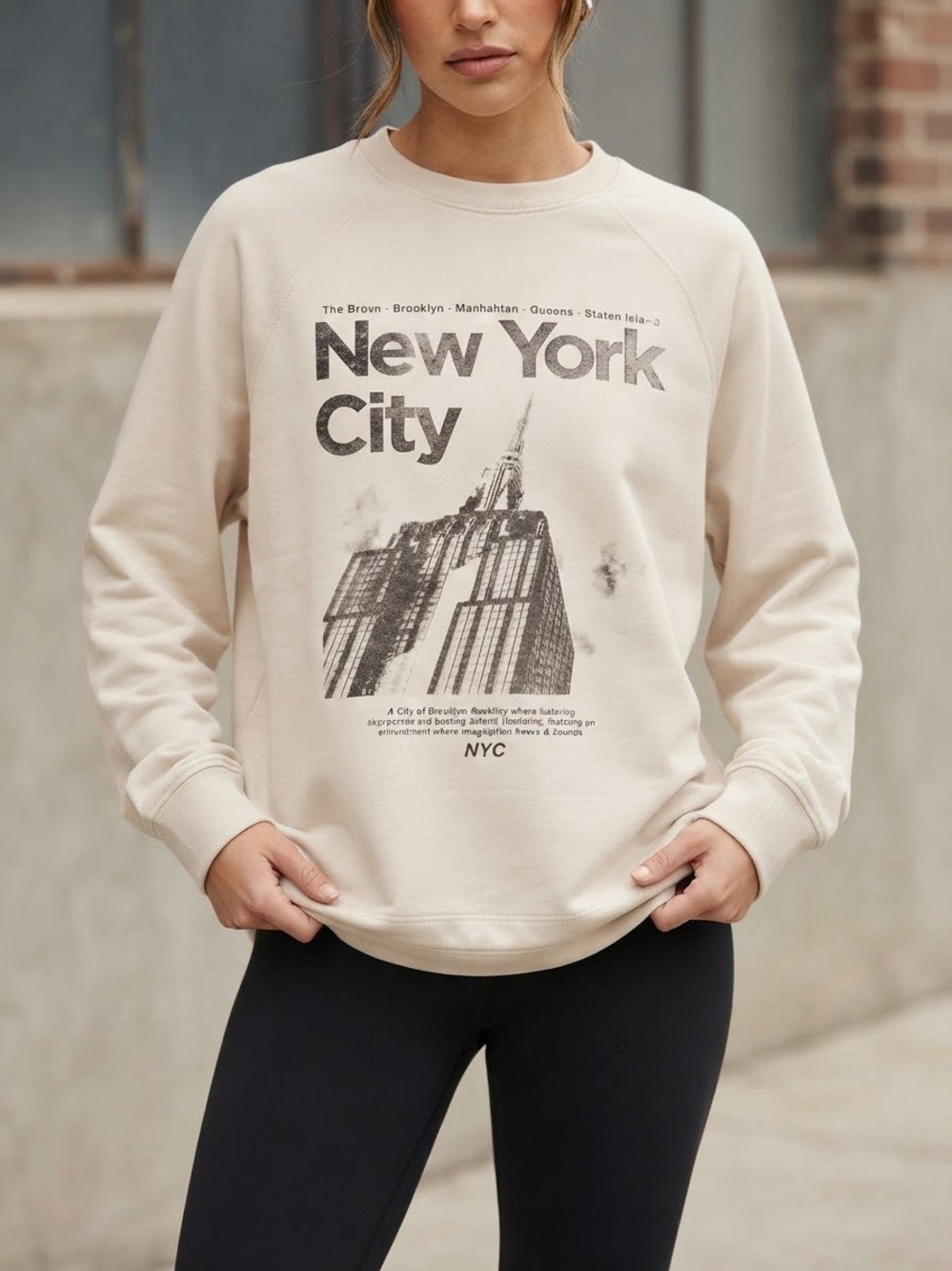 American Eagle Cream New York City Graphic Crewneck Oversized Sweatshirt